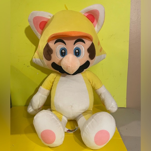 Super Mario Brothers Plush Toy Cat Yellow Suit Mario 12" Stuffed Animal Tags - Picture 1 of 11